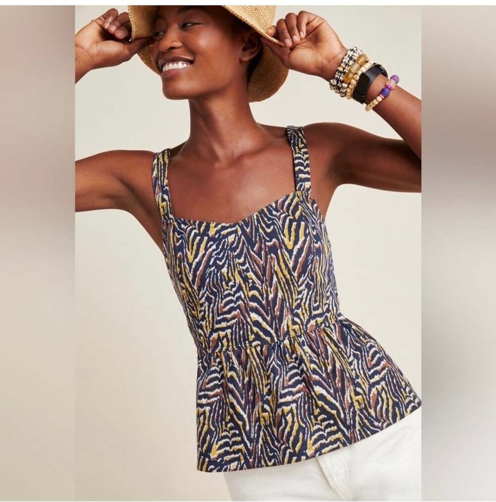 Anthropologie Jaime Zebra Print Peplum Tank Top Size M